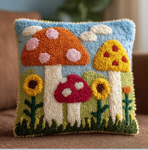 VwrxnchCoatx Knüpfset Für Erwachsene,Grüne Wälder 43X43Cm Knüpfkissen Zum Selber Knüpfen,Häkelgarn,Farbiger,Vorgedruckter Leinenteppich,Handarbeit,Diy-Kissenbezug,Knüpfset,Heimwerken,Sofadekoration von VwrxnchCoatx