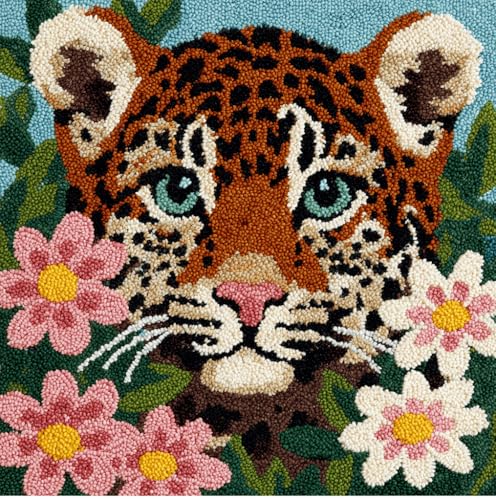 VwrxnchCoatx Knüpfset Für Erwachsene,Tiger 43X43Cm Knüpfkissen Zum Selber Knüpfen,Häkelgarn,Farbiger,Vorgedruckter Leinenteppich,Handarbeit,Diy-Kissenbezug,Knüpfset,Heimwerken,Sofadekoration von VwrxnchCoatx