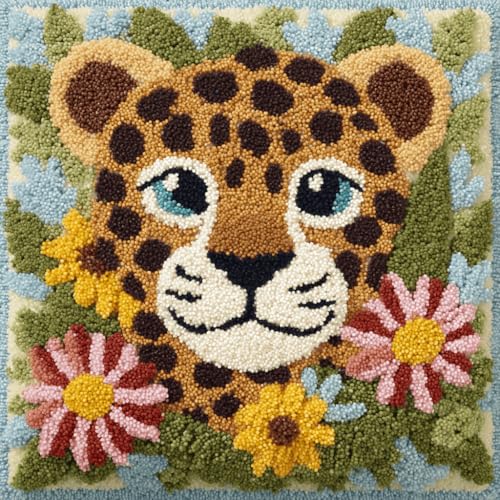 VwrxnchCoatx Knüpfset Für Erwachsene,Tiger 43X43Cm Knüpfkissen Zum Selber Knüpfen,Häkelgarn,Farbiger,Vorgedruckter Leinenteppich,Handarbeit,Diy-Kissenbezug,Knüpfset,Heimwerken,Sofadekoration von VwrxnchCoatx