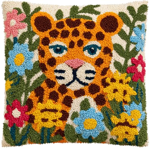VwrxnchCoatx Knüpfset Für Erwachsene,Tiger 43X43Cm Knüpfkissen Zum Selber Knüpfen,Häkelgarn,Farbiger,Vorgedruckter Leinenteppich,Handarbeit,Diy-Kissenbezug,Knüpfset,Heimwerken,Sofadekoration von VwrxnchCoatx