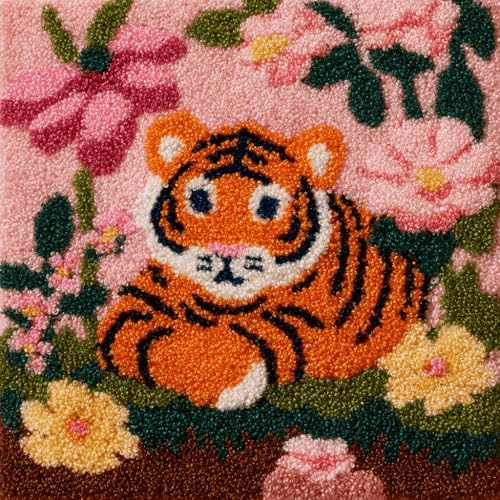 VwrxnchCoatx Knüpfset Für Erwachsene,Tiger 43X43Cm Knüpfkissen Zum Selber Knüpfen,Häkelgarn,Farbiger,Vorgedruckter Leinenteppich,Handarbeit,Diy-Kissenbezug,Knüpfset,Heimwerken,Sofadekoration von VwrxnchCoatx