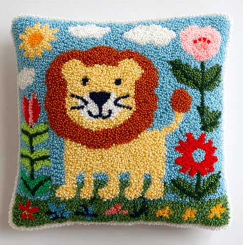 VwrxnchCoatx Knüpfset Für Erwachsene,Tiger 43X43Cm Knüpfkissen Zum Selber Knüpfen,Häkelgarn,Farbiger,Vorgedruckter Leinenteppich,Handarbeit,Diy-Kissenbezug,Knüpfset,Heimwerken,Sofadekoration von VwrxnchCoatx