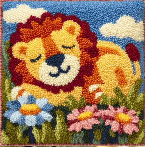 VwrxnchCoatx Knüpfset Für Erwachsene,Wolf 43X43Cm Knüpfkissen Zum Selber Knüpfen,Häkelgarn,Farbiger,Vorgedruckter Leinenteppich,Handarbeit,Diy-Kissenbezug,Knüpfset,Heimwerken,Sofadekoration von VwrxnchCoatx