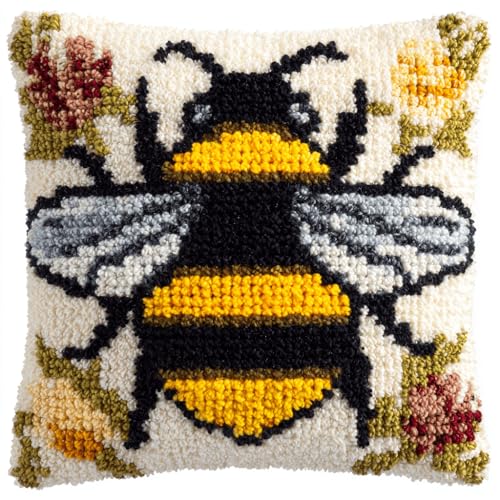 VwrxnchCoatx Knüpfteppich Zum Selber Knüpf-Sets Mit Kissen Knüpfen-Set 43X43Cm Kissenbezug-Set Für Erwachsene Und Kinder Latch Hook Kit Heimaccessoire（Biene） von VwrxnchCoatx