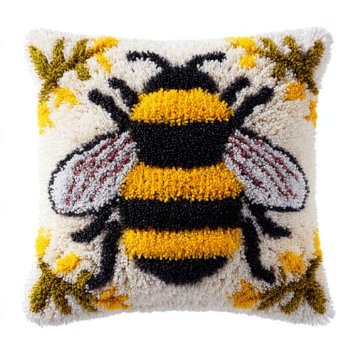 VwrxnchCoatx Knüpfteppich Zum Selber Knüpf-Sets Mit Kissen Knüpfen-Set 43X43Cm Kissenbezug-Set Für Erwachsene Und Kinder Latch Hook Kit Heimaccessoire（Biene） von VwrxnchCoatx