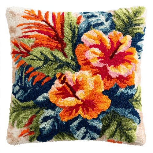 VwrxnchCoatx Knüpfteppich Zum Selber Knüpf-Sets Mit Kissen Knüpfen-Set 43X43Cm Kissenbezug-Set Für Erwachsene Und Kinder Latch Hook Kit Heimaccessoire（Blätter） von VwrxnchCoatx