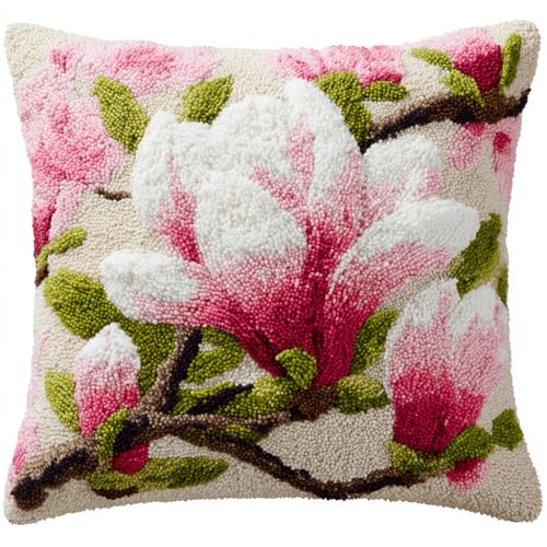 VwrxnchCoatx Knüpfteppich Zum Selber Knüpf-Sets Mit Kissen Knüpfen-Set 43X43Cm Kissenbezug-Set Für Erwachsene Und Kinder Latch Hook Kit Heimaccessoire（Blume） von VwrxnchCoatx