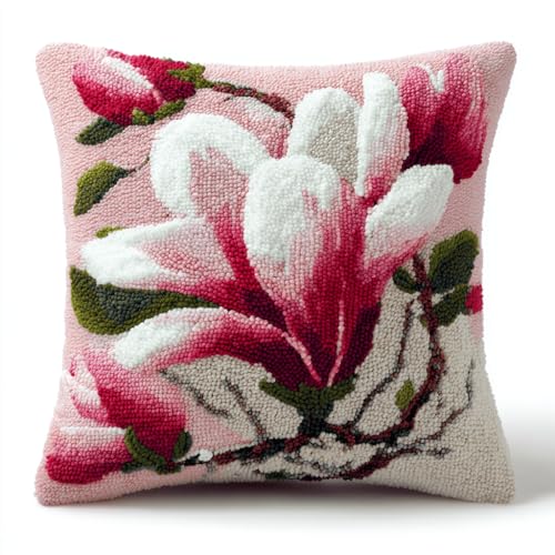 VwrxnchCoatx Knüpfteppich Zum Selber Knüpf-Sets Mit Kissen Knüpfen-Set 43X43Cm Kissenbezug-Set Für Erwachsene Und Kinder Latch Hook Kit Heimaccessoire（Blume） von VwrxnchCoatx