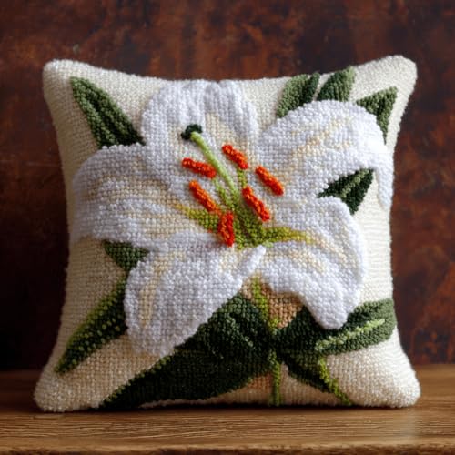 VwrxnchCoatx Knüpfteppich Zum Selber Knüpf-Sets Mit Kissen Knüpfen-Set 43X43Cm Kissenbezug-Set Für Erwachsene Und Kinder Latch Hook Kit Heimaccessoire（Blumen） von VwrxnchCoatx