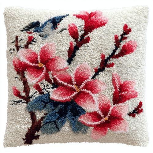 VwrxnchCoatx Knüpfteppich Zum Selber Knüpf-Sets Mit Kissen Knüpfen-Set 43X43Cm Kissenbezug-Set Für Erwachsene Und Kinder Latch Hook Kit Heimaccessoire（Blumen） von VwrxnchCoatx