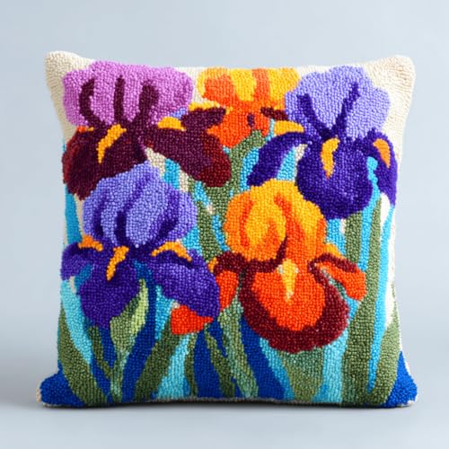 VwrxnchCoatx Knüpfteppich Zum Selber Knüpf-Sets Mit Kissen Knüpfen-Set 43X43Cm Kissenbezug-Set Für Erwachsene Und Kinder Latch Hook Kit Heimaccessoire（Blumen） von VwrxnchCoatx