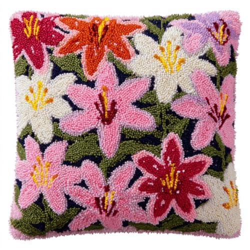 VwrxnchCoatx Knüpfteppich Zum Selber Knüpf-Sets Mit Kissen Knüpfen-Set 43X43Cm Kissenbezug-Set Für Erwachsene Und Kinder Latch Hook Kit Heimaccessoire（Blumen） von VwrxnchCoatx