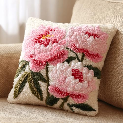 VwrxnchCoatx Knüpfteppich Zum Selber Knüpf-Sets Mit Kissen Knüpfen-Set 43X43Cm Kissenbezug-Set Für Erwachsene Und Kinder Latch Hook Kit Heimaccessoire（Blumen） von VwrxnchCoatx