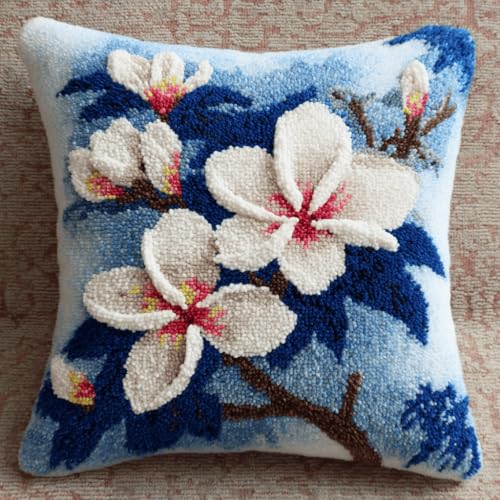 VwrxnchCoatx Knüpfteppich Zum Selber Knüpf-Sets Mit Kissen Knüpfen-Set 43X43Cm Kissenbezug-Set Für Erwachsene Und Kinder Latch Hook Kit Heimaccessoire（Blumen） von VwrxnchCoatx