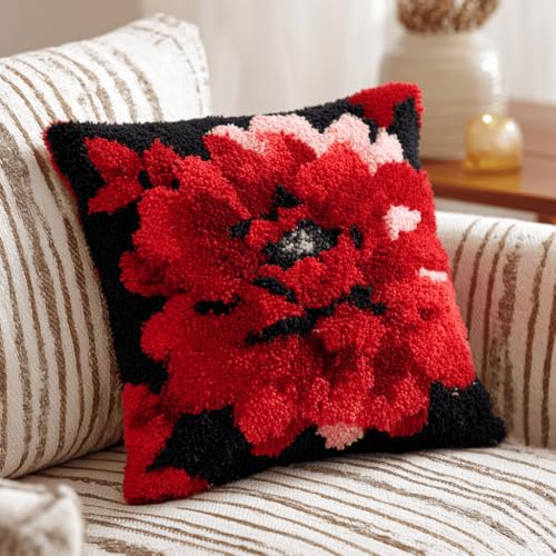 VwrxnchCoatx Knüpfteppich Zum Selber Knüpf-Sets Mit Kissen Knüpfen-Set 43X43Cm Kissenbezug-Set Für Erwachsene Und Kinder Latch Hook Kit Heimaccessoire（Blumen） von VwrxnchCoatx
