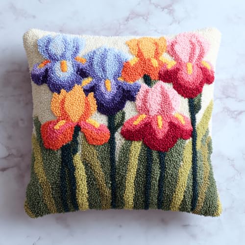 VwrxnchCoatx Knüpfteppich Zum Selber Knüpf-Sets Mit Kissen Knüpfen-Set 43X43Cm Kissenbezug-Set Für Erwachsene Und Kinder Latch Hook Kit Heimaccessoire（Blumen） von VwrxnchCoatx