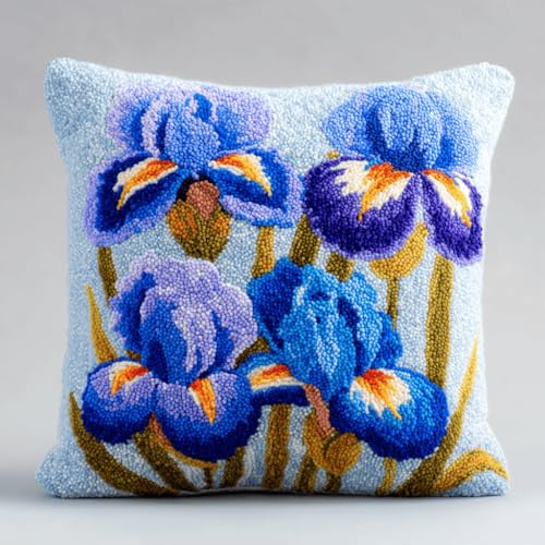 VwrxnchCoatx Knüpfteppich Zum Selber Knüpf-Sets Mit Kissen Knüpfen-Set 43X43Cm Kissenbezug-Set Für Erwachsene Und Kinder Latch Hook Kit Heimaccessoire（Blumen） von VwrxnchCoatx