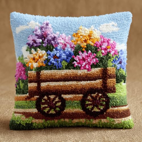 VwrxnchCoatx Knüpfteppich Zum Selber Knüpf-Sets Mit Kissen Knüpfen-Set 43X43Cm Kissenbezug-Set Für Erwachsene Und Kinder Latch Hook Kit Heimaccessoire（Blumen） von VwrxnchCoatx