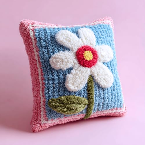 VwrxnchCoatx Knüpfteppich Zum Selber Knüpf-Sets Mit Kissen Knüpfen-Set 43X43Cm Kissenbezug-Set Für Erwachsene Und Kinder Latch Hook Kit Heimaccessoire（Blumen） von VwrxnchCoatx