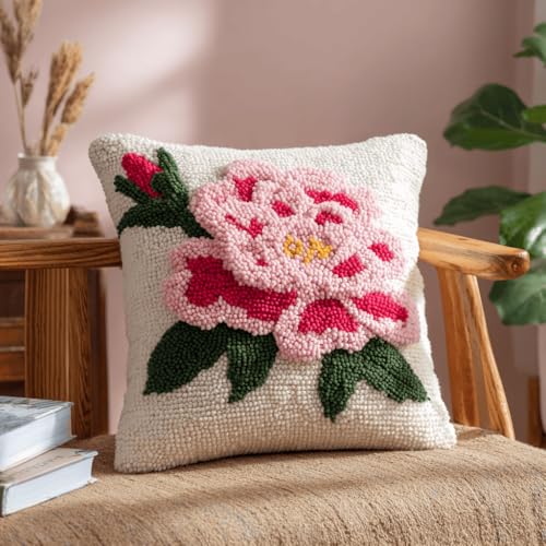 VwrxnchCoatx Knüpfteppich Zum Selber Knüpf-Sets Mit Kissen Knüpfen-Set 43X43Cm Kissenbezug-Set Für Erwachsene Und Kinder Latch Hook Kit Heimaccessoire（Blumen） von VwrxnchCoatx