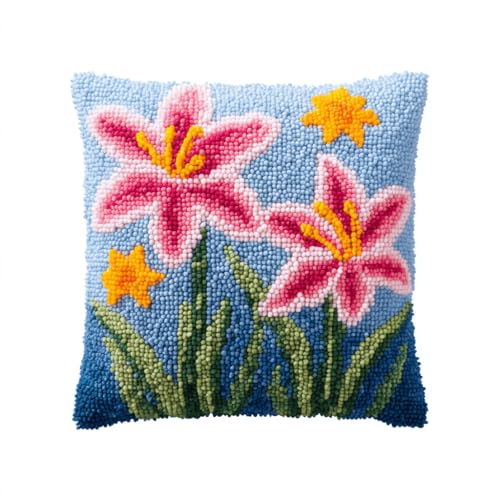 VwrxnchCoatx Knüpfteppich Zum Selber Knüpf-Sets Mit Kissen Knüpfen-Set 43X43Cm Kissenbezug-Set Für Erwachsene Und Kinder Latch Hook Kit Heimaccessoire（Blumen） von VwrxnchCoatx