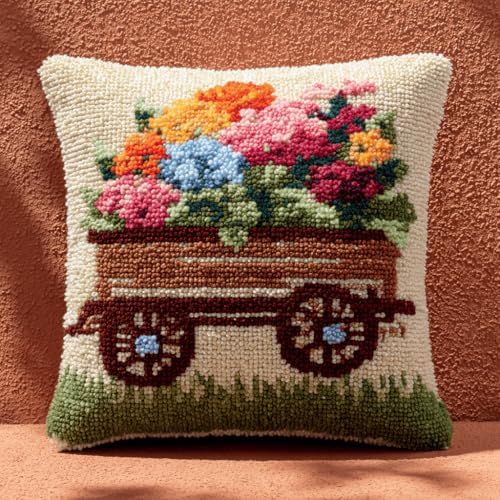 VwrxnchCoatx Knüpfteppich Zum Selber Knüpf-Sets Mit Kissen Knüpfen-Set 43X43Cm Kissenbezug-Set Für Erwachsene Und Kinder Latch Hook Kit Heimaccessoire（Blumen） von VwrxnchCoatx