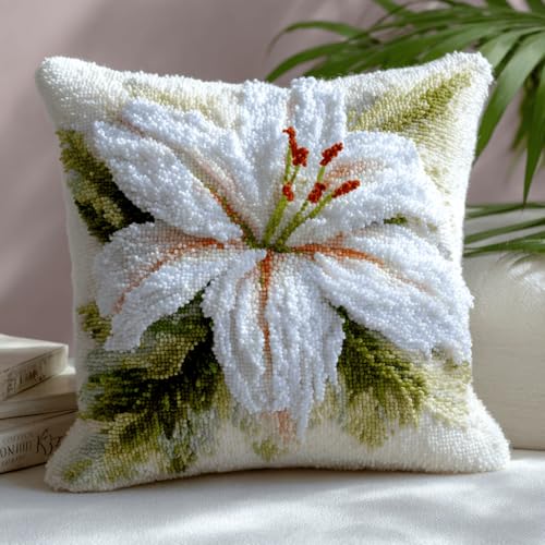 VwrxnchCoatx Knüpfteppich Zum Selber Knüpf-Sets Mit Kissen Knüpfen-Set 43X43Cm Kissenbezug-Set Für Erwachsene Und Kinder Latch Hook Kit Heimaccessoire（Blumen） von VwrxnchCoatx
