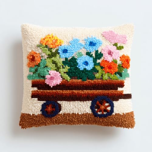 VwrxnchCoatx Knüpfteppich Zum Selber Knüpf-Sets Mit Kissen Knüpfen-Set 43X43Cm Kissenbezug-Set Für Erwachsene Und Kinder Latch Hook Kit Heimaccessoire（Blumen） von VwrxnchCoatx