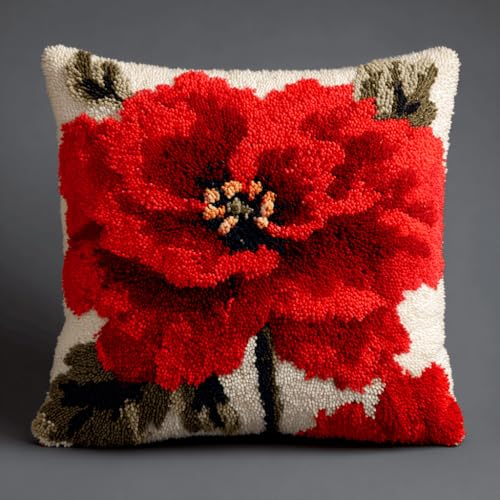 VwrxnchCoatx Knüpfteppich Zum Selber Knüpf-Sets Mit Kissen Knüpfen-Set 43X43Cm Kissenbezug-Set Für Erwachsene Und Kinder Latch Hook Kit Heimaccessoire（Blumen） von VwrxnchCoatx