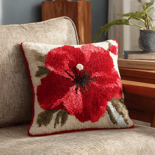 VwrxnchCoatx Knüpfteppich Zum Selber Knüpf-Sets Mit Kissen Knüpfen-Set 43X43Cm Kissenbezug-Set Für Erwachsene Und Kinder Latch Hook Kit Heimaccessoire（Blumen） von VwrxnchCoatx
