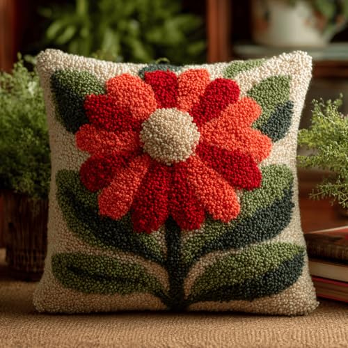 VwrxnchCoatx Knüpfteppich Zum Selber Knüpf-Sets Mit Kissen Knüpfen-Set 43X43Cm Kissenbezug-Set Für Erwachsene Und Kinder Latch Hook Kit Heimaccessoire（Blumen） von VwrxnchCoatx