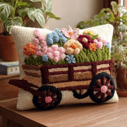 VwrxnchCoatx Knüpfteppich Zum Selber Knüpf-Sets Mit Kissen Knüpfen-Set 43X43Cm Kissenbezug-Set Für Erwachsene Und Kinder Latch Hook Kit Heimaccessoire（Blumen Und Schmetterling） von VwrxnchCoatx