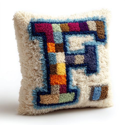 VwrxnchCoatx Knüpfteppich Zum Selber Knüpf-Sets Mit Kissen Knüpfen-Set 43X43Cm Kissenbezug-Set Für Erwachsene Und Kinder Latch Hook Kit Heimaccessoire（Brief） von VwrxnchCoatx