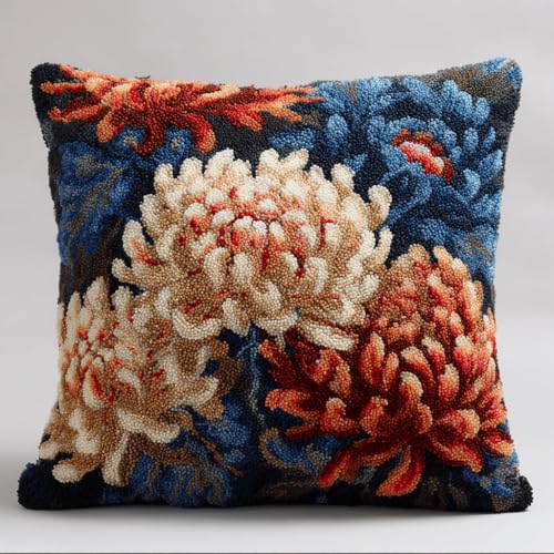 VwrxnchCoatx Knüpfteppich Zum Selber Knüpf-Sets Mit Kissen Knüpfen-Set 43X43Cm Kissenbezug-Set Für Erwachsene Und Kinder Latch Hook Kit Heimaccessoire（Chrysantheme） von VwrxnchCoatx
