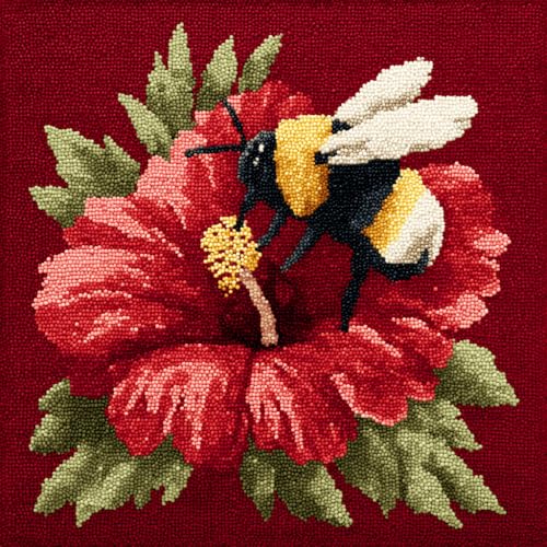 VwrxnchCoatx Knüpfteppich Zum Selber Knüpf-Sets Mit Kissen Knüpfen-Set 43X43Cm Kissenbezug-Set Für Erwachsene Und Kinder Latch Hook Kit Heimaccessoire（Eine Biene Auf Einer Roten Lilie） von VwrxnchCoatx