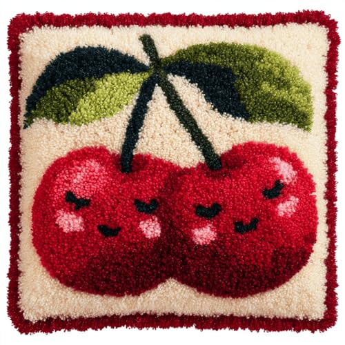 VwrxnchCoatx Knüpfteppich Zum Selber Knüpf-Sets Mit Kissen Knüpfen-Set 43X43Cm Kissenbezug-Set Für Erwachsene Und Kinder Latch Hook Kit Heimaccessoire（Fruchtkirsche） von VwrxnchCoatx