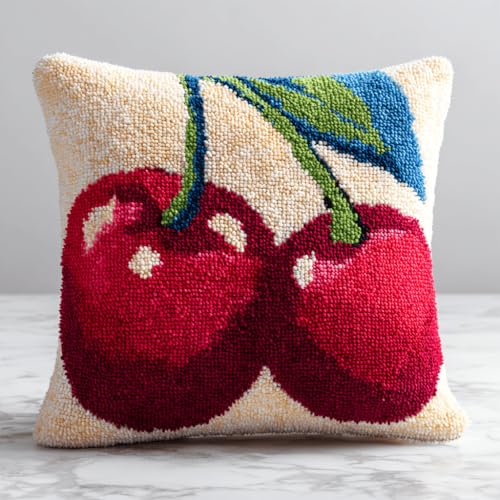 VwrxnchCoatx Knüpfteppich Zum Selber Knüpf-Sets Mit Kissen Knüpfen-Set 43X43Cm Kissenbezug-Set Für Erwachsene Und Kinder Latch Hook Kit Heimaccessoire（Fruchtkirsche） von VwrxnchCoatx