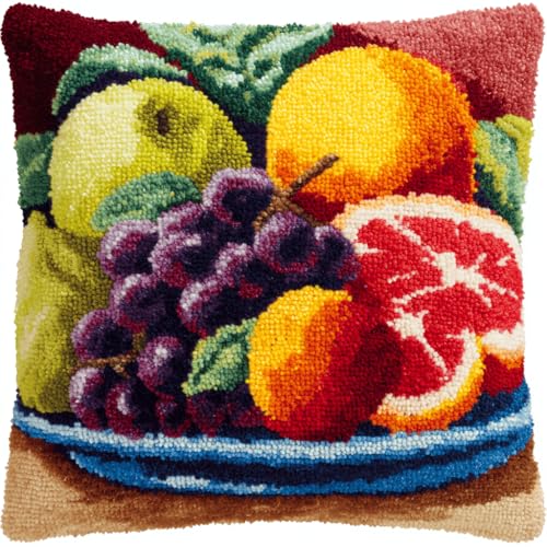 VwrxnchCoatx Knüpfteppich Zum Selber Knüpf-Sets Mit Kissen Knüpfen-Set 43X43Cm Kissenbezug-Set Für Erwachsene Und Kinder Latch Hook Kit Heimaccessoire（Früchte Auf Einem Teller） von VwrxnchCoatx