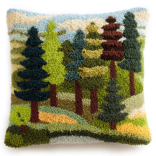 VwrxnchCoatx Knüpfteppich Zum Selber Knüpf-Sets Mit Kissen Knüpfen-Set 43X43Cm Kissenbezug-Set Für Erwachsene Und Kinder Latch Hook Kit Heimaccessoire（Grüne Wälder） von VwrxnchCoatx