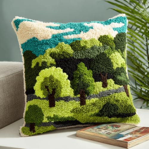 VwrxnchCoatx Knüpfteppich Zum Selber Knüpf-Sets Mit Kissen Knüpfen-Set 43X43Cm Kissenbezug-Set Für Erwachsene Und Kinder Latch Hook Kit Heimaccessoire（Grüne Wälder） von VwrxnchCoatx
