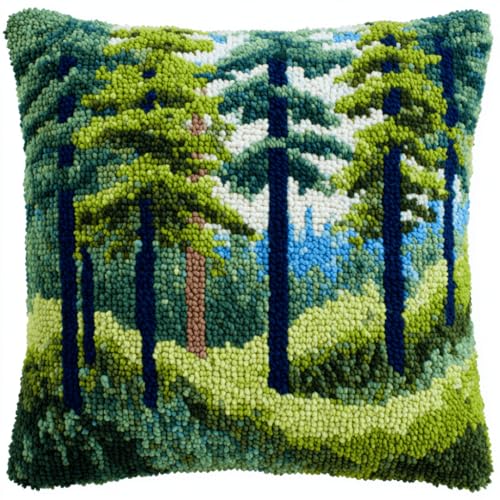 VwrxnchCoatx Knüpfteppich Zum Selber Knüpf-Sets Mit Kissen Knüpfen-Set 43X43Cm Kissenbezug-Set Für Erwachsene Und Kinder Latch Hook Kit Heimaccessoire（Grüne Wälder） von VwrxnchCoatx