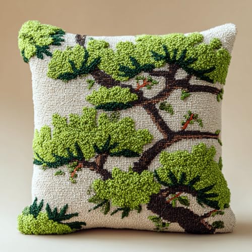 VwrxnchCoatx Knüpfteppich Zum Selber Knüpf-Sets Mit Kissen Knüpfen-Set 43X43Cm Kissenbezug-Set Für Erwachsene Und Kinder Latch Hook Kit Heimaccessoire（Kiefer） von VwrxnchCoatx
