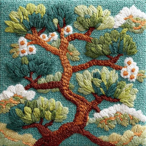 VwrxnchCoatx Knüpfteppich Zum Selber Knüpf-Sets Mit Kissen Knüpfen-Set 43X43Cm Kissenbezug-Set Für Erwachsene Und Kinder Latch Hook Kit Heimaccessoire（Kiefer） von VwrxnchCoatx