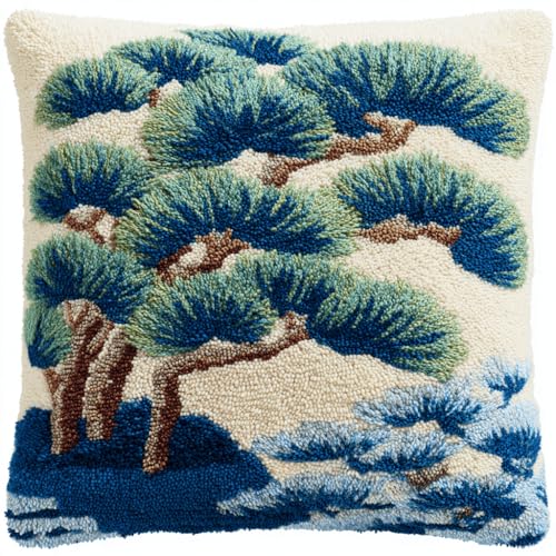VwrxnchCoatx Knüpfteppich Zum Selber Knüpf-Sets Mit Kissen Knüpfen-Set 43X43Cm Kissenbezug-Set Für Erwachsene Und Kinder Latch Hook Kit Heimaccessoire（Kiefer） von VwrxnchCoatx