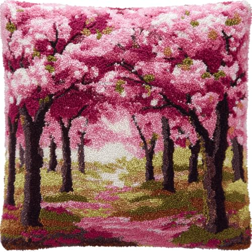 VwrxnchCoatx Knüpfteppich Zum Selber Knüpf-Sets Mit Kissen Knüpfen-Set 43X43Cm Kissenbezug-Set Für Erwachsene Und Kinder Latch Hook Kit Heimaccessoire（Kirschblüten In Voller Blüte） von VwrxnchCoatx