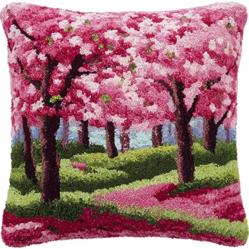 VwrxnchCoatx Knüpfteppich Zum Selber Knüpf-Sets Mit Kissen Knüpfen-Set 43X43Cm Kissenbezug-Set Für Erwachsene Und Kinder Latch Hook Kit Heimaccessoire（Kirschblüten In Voller Blüte） von VwrxnchCoatx