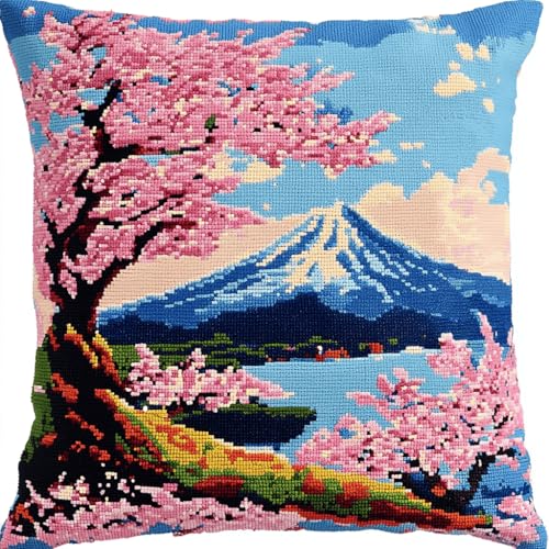 VwrxnchCoatx Knüpfteppich Zum Selber Knüpf-Sets Mit Kissen Knüpfen-Set 43X43Cm Kissenbezug-Set Für Erwachsene Und Kinder Latch Hook Kit Heimaccessoire（Landschaft） von VwrxnchCoatx