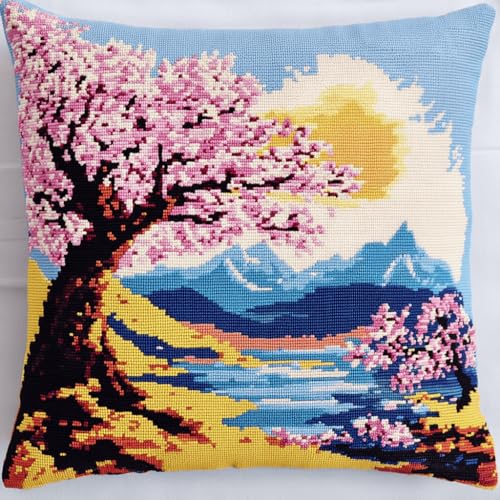 VwrxnchCoatx Knüpfteppich Zum Selber Knüpf-Sets Mit Kissen Knüpfen-Set 43X43Cm Kissenbezug-Set Für Erwachsene Und Kinder Latch Hook Kit Heimaccessoire（Landschaft） von VwrxnchCoatx