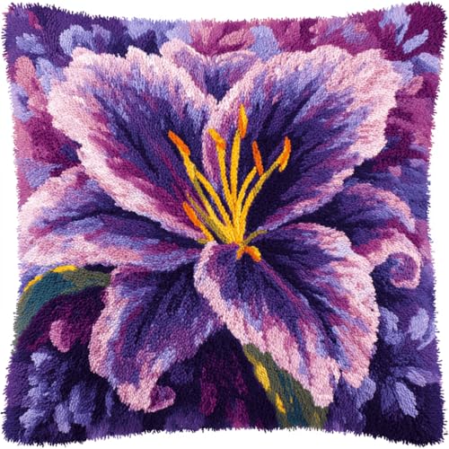 VwrxnchCoatx Knüpfteppich Zum Selber Knüpf-Sets Mit Kissen Knüpfen-Set 43X43Cm Kissenbezug-Set Für Erwachsene Und Kinder Latch Hook Kit Heimaccessoire（Lilienblüte） von VwrxnchCoatx