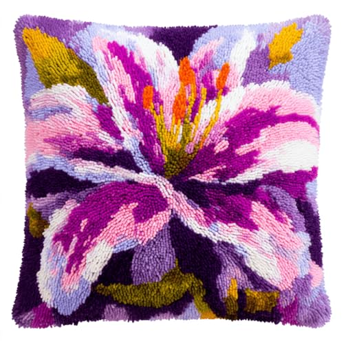 VwrxnchCoatx Knüpfteppich Zum Selber Knüpf-Sets Mit Kissen Knüpfen-Set 43X43Cm Kissenbezug-Set Für Erwachsene Und Kinder Latch Hook Kit Heimaccessoire（Lilienblüte） von VwrxnchCoatx